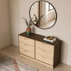Cassettiera 130x81h cm 6 cassetti rovere chiaro e rovere scuro Pitigliano