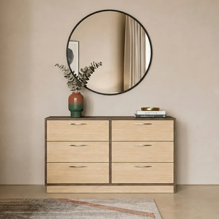 Cassettiera 130x81h cm 6 cassetti rovere chiaro e rovere scuro Pitigliano
