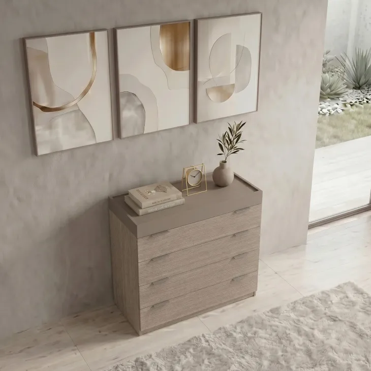 Cassettiera 90x88h cm 4 cassetti rovere scuro marrone Rebecca