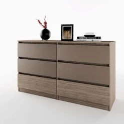 Cassettiera 138x81h cm 6 cassetti rovere scuro marrone Imma