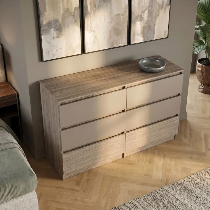 Cassettiera 138x81h cm 6 cassetti rovere scuro marrone Imma