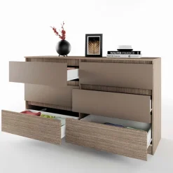 Cassettiera 138x81h cm 6 cassetti rovere scuro marrone Imma