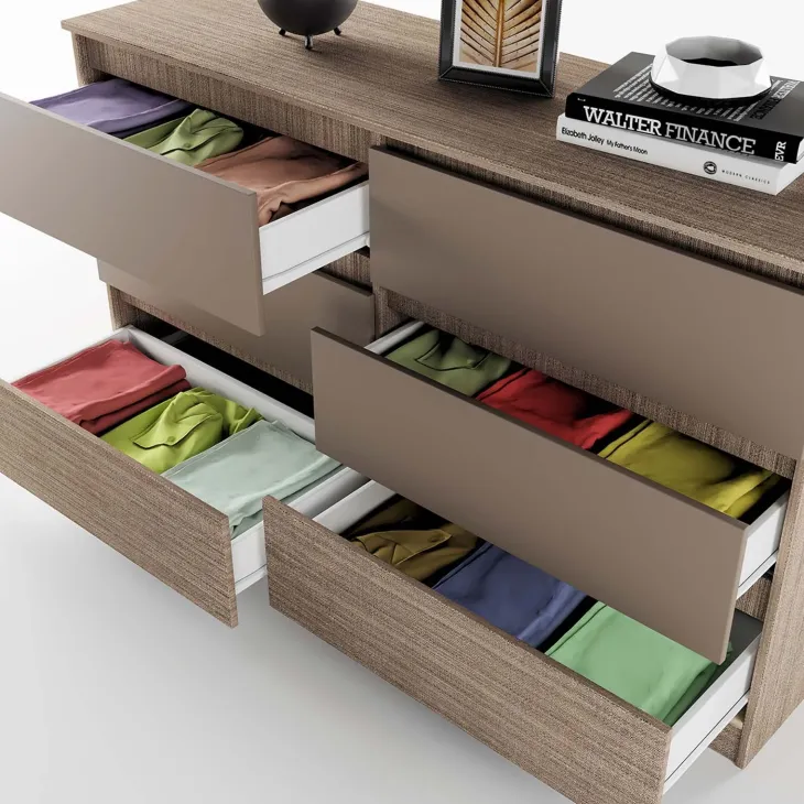 Cassettiera 138x81h cm 6 cassetti rovere scuro marrone Imma