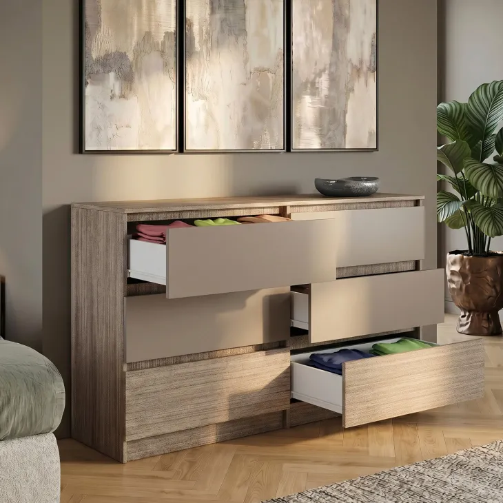 Cassettiera 138x81h cm 6 cassetti rovere scuro marrone Imma
