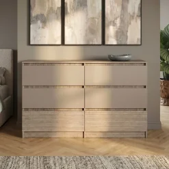 Cassettiera 138x81h cm 6 cassetti rovere scuro marrone Imma