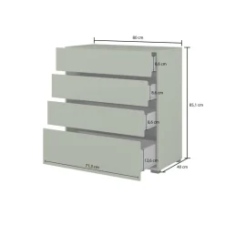 Cassettiera 80x85h cm 4 cassetti rovere Lolla