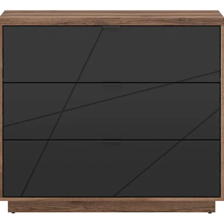 Cassettiera 106x93h cm 3 cassetti rovere scuro nero opaco Elin