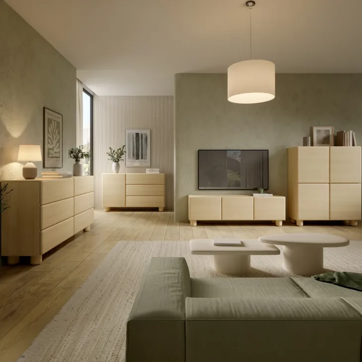 Cassettiera 160x80h cm 6 cassetti soggiorno rovere chiaro Mellow