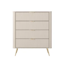 Cassettiera 88x101h cm 4 cassetti soggiorno beige cannettato Ramis