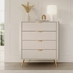 Cassettiera 88x101h cm 4 cassetti soggiorno beige cannettato Ramis