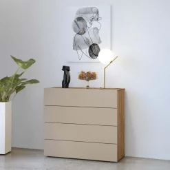 Cassettiera 100x91h cm 4 cassetti tortora rovere Lise
