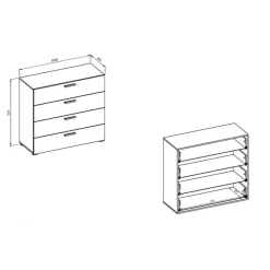 Cassettiera 100x91h cm 4 cassetti tortora rovere Lise