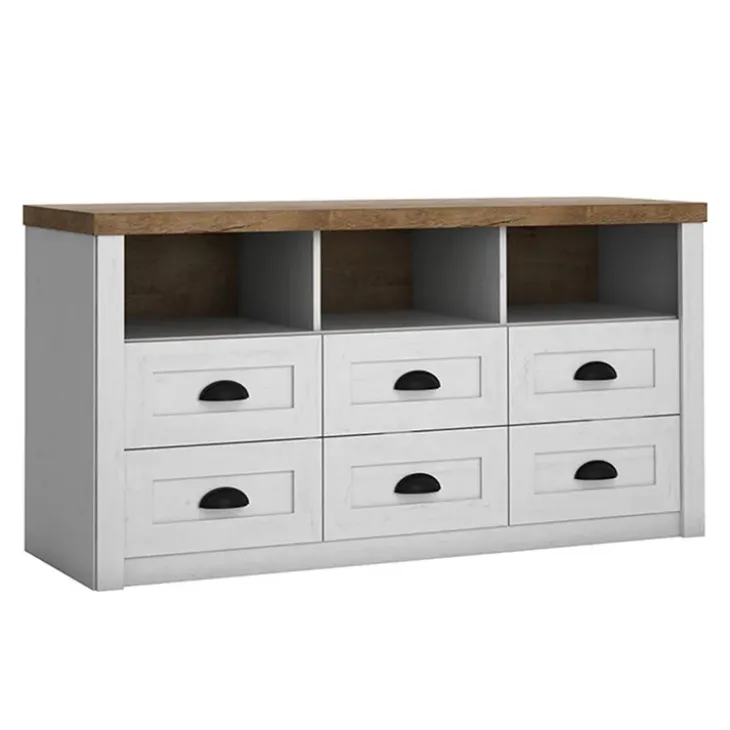 Cassettiera 130x68h cm 6 cassetti 3 vani bianco frassinato rovere Provenza