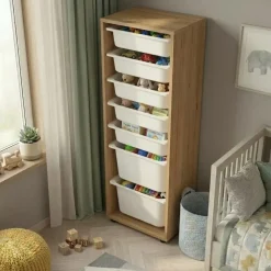 Cassettiera 45x125h cm colonna portagiochi multiuso rovere Fast Concordia