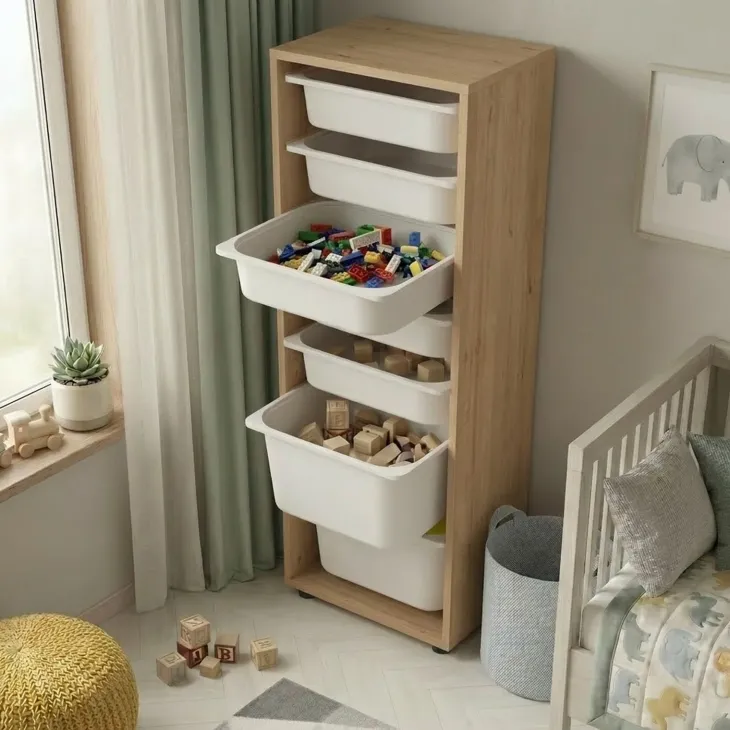 Cassettiera 45x125h cm colonna portagiochi multiuso rovere Fast Concordia