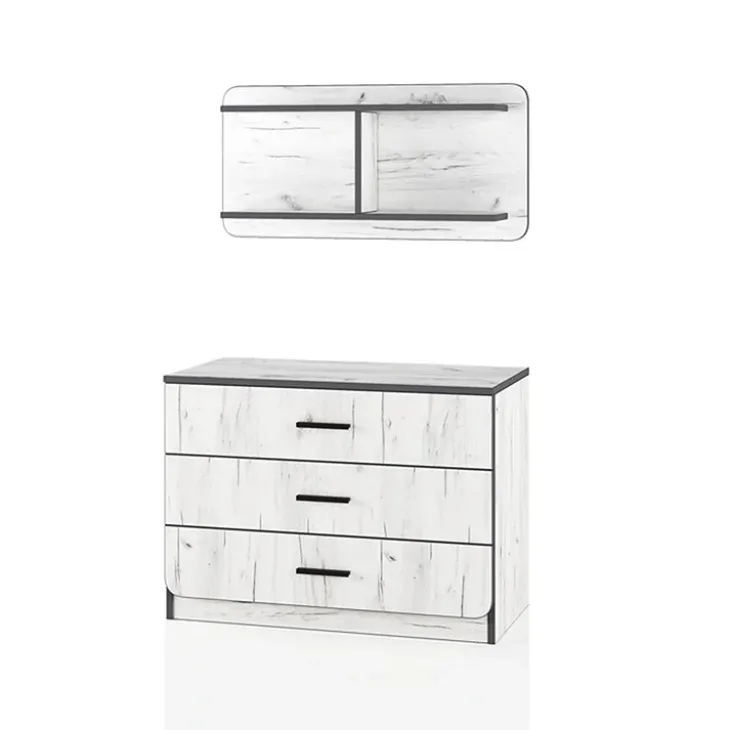 Cassettiera 80x148h cm con mensola 3 cassetti bianco rustico Zadar