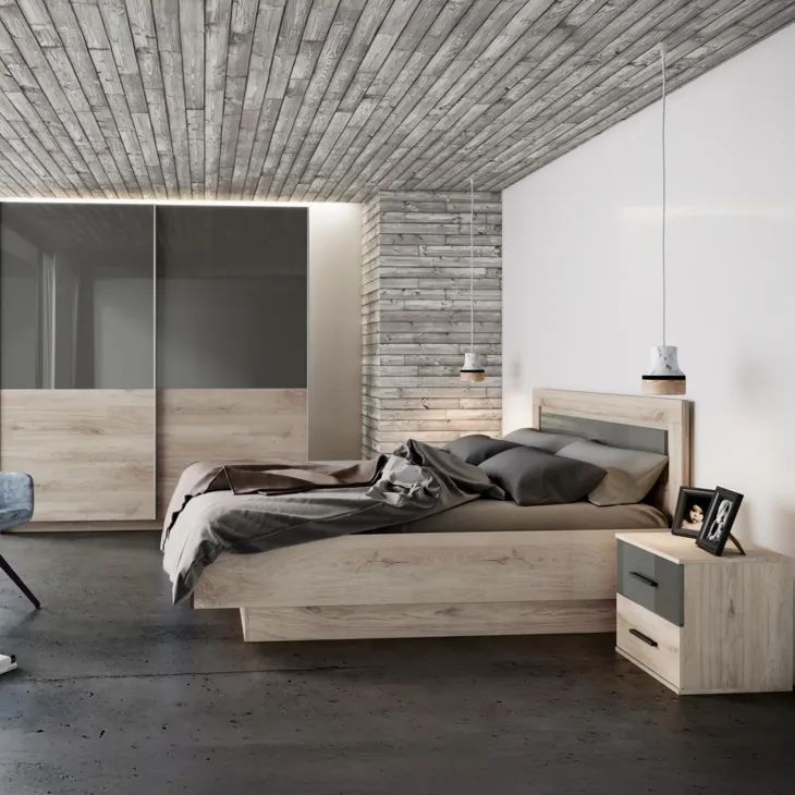 Cassettiera 120x90h cm con vani a giorno rovere antracite lucido Senna