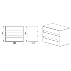 Cassettiera 80x70h cm moderna rovere grigio Altea