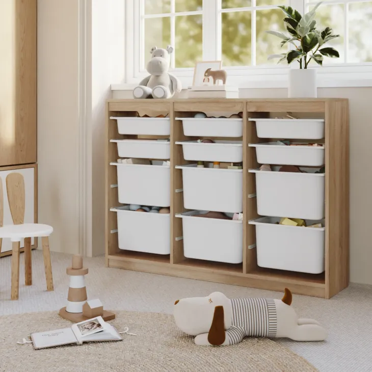 Cassettiera 132x95h cm portagiochi con cassetti rovere Fast Concordia