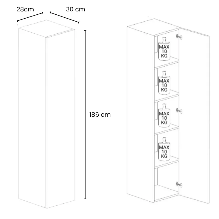 Colonna a terra 28x186h cm 1 anta reversibile multiuso rovere chiaro Sunset