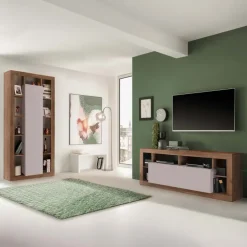 Colonna a terra 95x217h cm multiuso 1 anta beige cashmere rovere scuro Trilogy