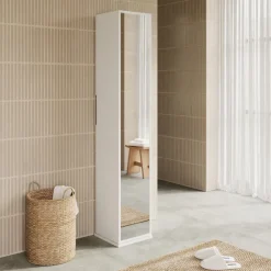 Colonna bagno girevole 35x185h cm con specchio e gancio bianco lucido Turny
