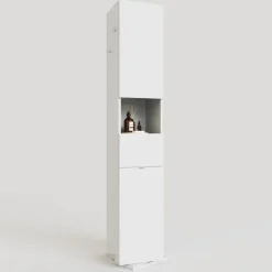 Colonna bagno girevole 35x185h cm con specchio e gancio bianco lucido Turny