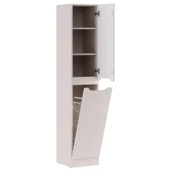 Colonna bagno lavanderia 35x180h cm con portabiancheria cannettato beige Cleany