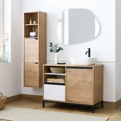 Colonna bagno sospesa 37x150h cm 2 ante 2 vani rovere Jasmund - Crown