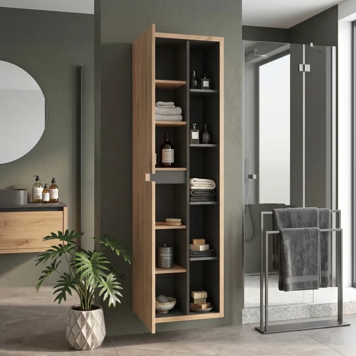 Colonna bagno sospesa 50x170h cm 2 ante rovere antracite Veny