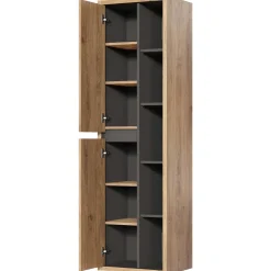 Colonna bagno sospesa 50x170h cm 2 ante rovere antracite Veny