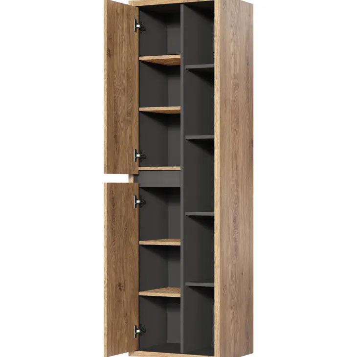 Colonna bagno sospesa 50x170h cm 2 ante rovere antracite Veny