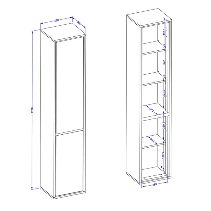 Colonna bagno sospesa 35x172h cm 2 ante bianco lucido nero Linda