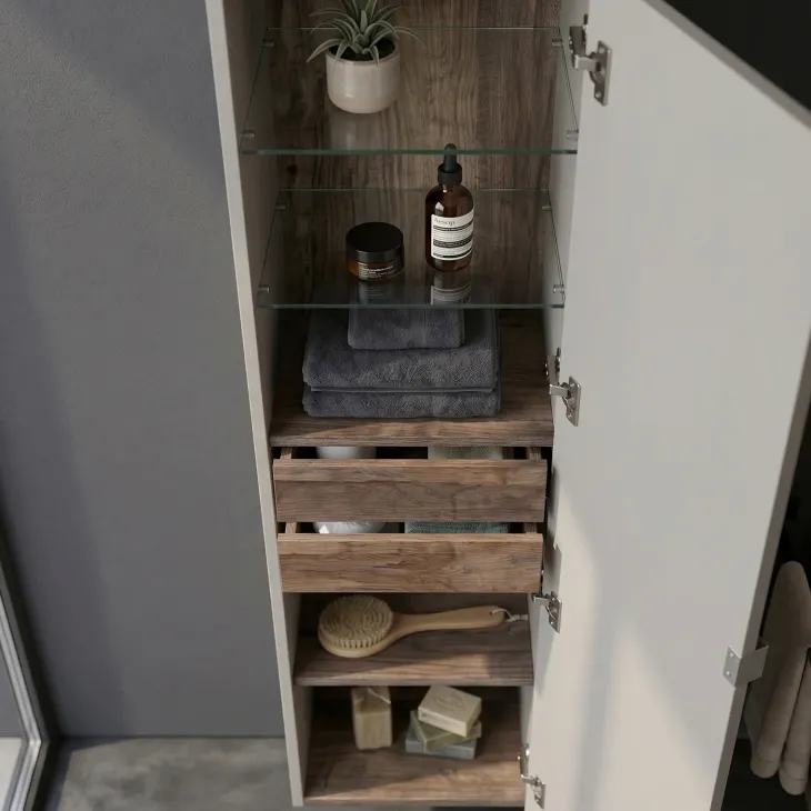 Colonna bagno sospesa 35x160h cm 1 anta 2 cassetti grigio Serif