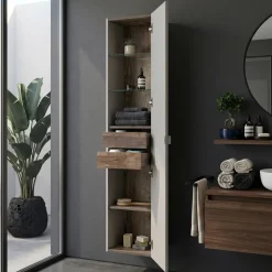 Colonna bagno sospesa 35x160h cm 1 anta 2 cassetti grigio Serif