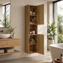 Colonna bagno sospesa 30x140h cm 2 ante rovere Rovery