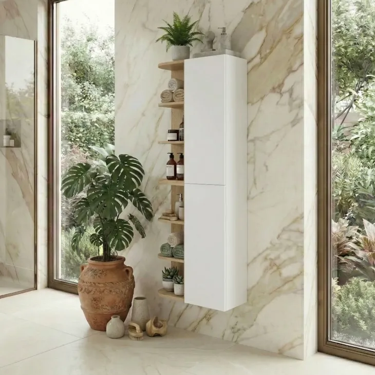 Colonna bagno sospesa 45x160h cm 2 ante bianco rovere Speranza