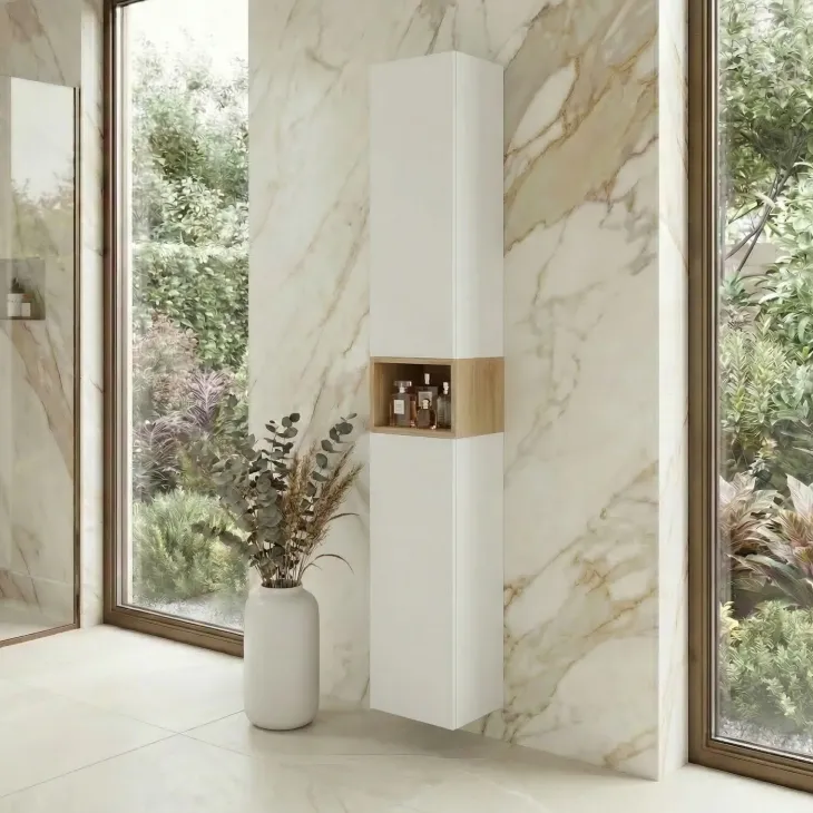 Colonna bagno sospesa 30x180h cm 2 ante bianco rovere Speranza