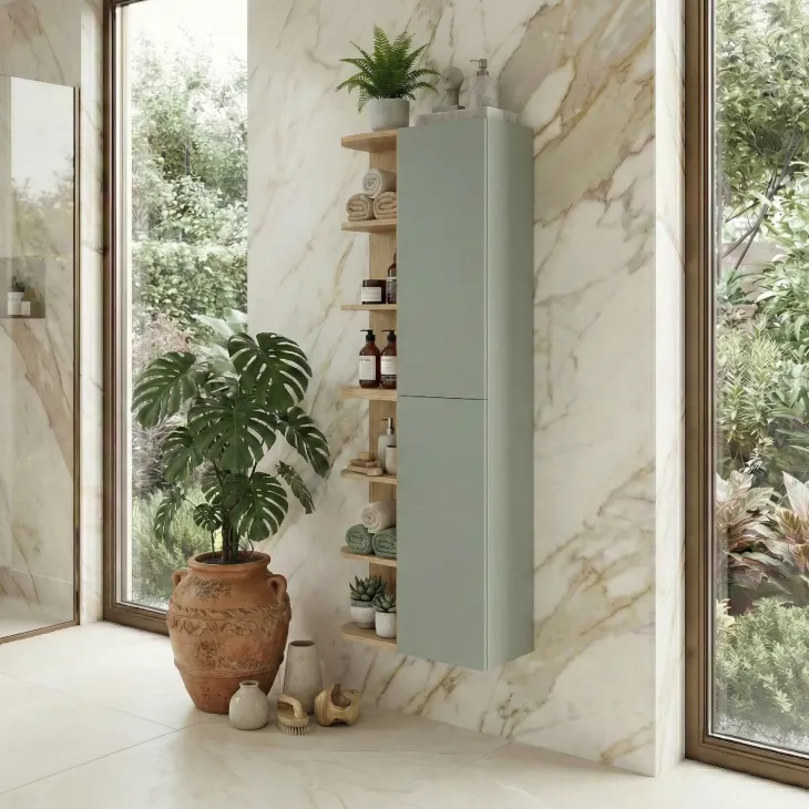 Colonna bagno sospesa 45x160h cm 2 ante verde salvia rovere Speranza