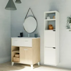 Colonna bagno sospesa 37x150h cm 2 ante 2 vani bianco Jasmund - Crown