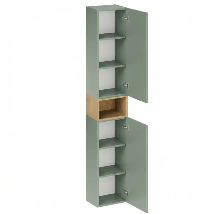Colonna bagno sospesa 30x180h cm 2 ante verde salvia rovere Speranza