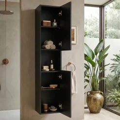 Colonna bagno sospesa 30x140h cm cannettato 2 ante nero Cleany