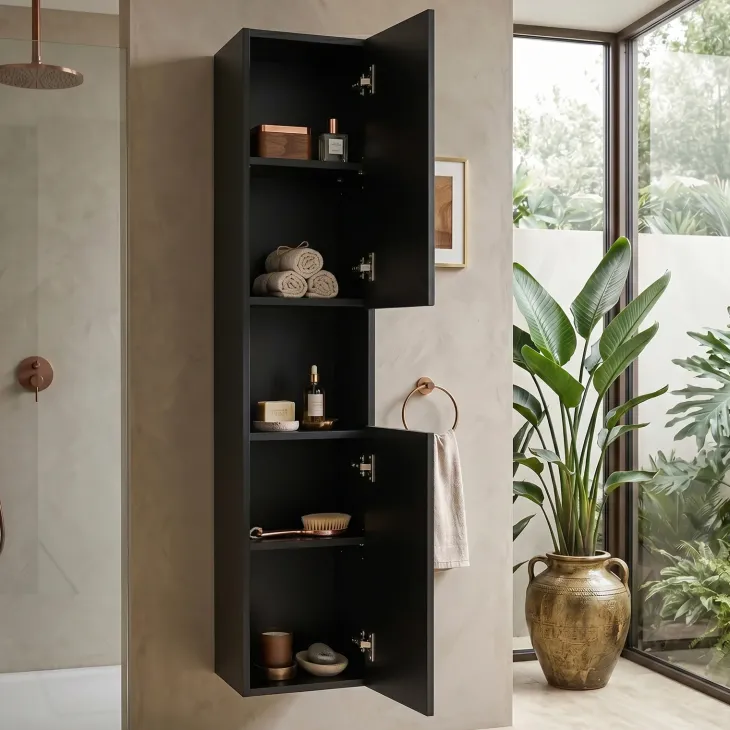 Colonna bagno sospesa 30x140h cm cannettato 2 ante nero Cleany