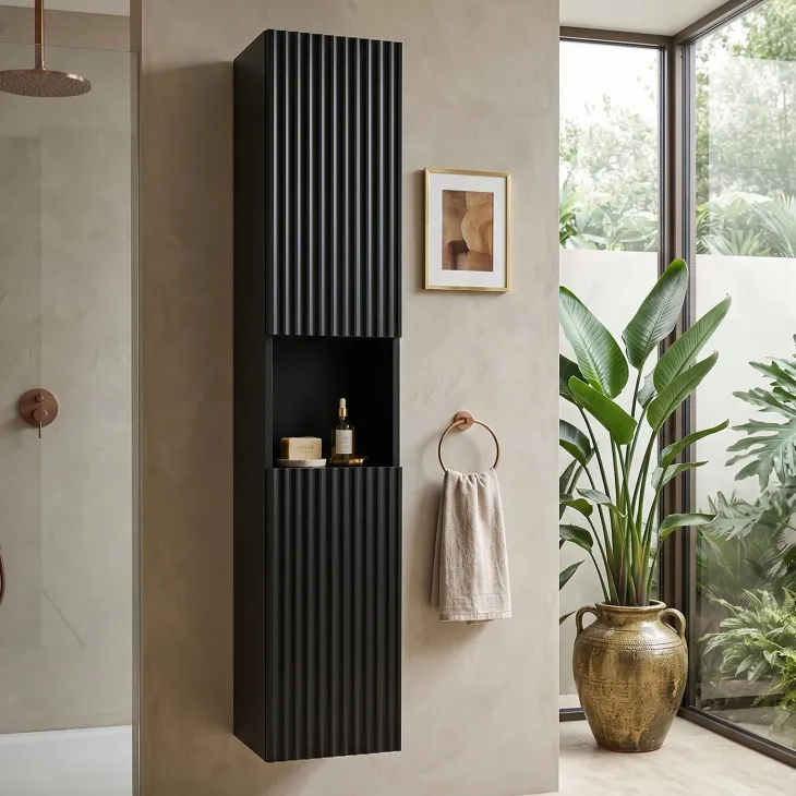 Colonna bagno sospesa 30x140h cm cannettato 2 ante nero Cleany