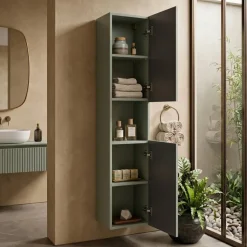 Colonna bagno sospesa 30x140h cm cannettato 2 ante verde salvia Greeny