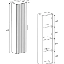 Colonna bagno sospesa 35x140h cm cannettato 1 anta quercia antracite Limpid