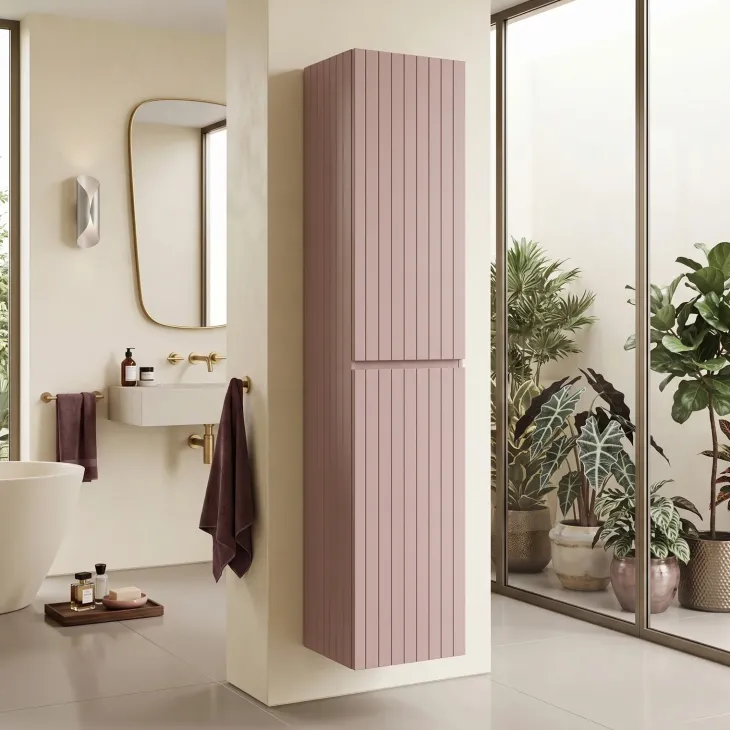 Colonna bagno sospesa 35x160h cm cannettato 2 ante rosa Autentic