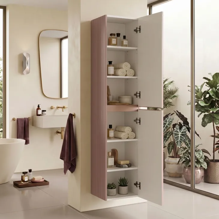 Colonna bagno sospesa 35x160h cm cannettato 2 ante rosa Autentic
