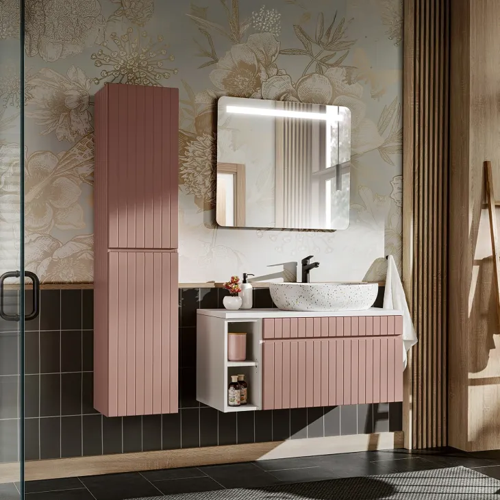 Colonna bagno sospesa 35x160h cm cannettato 2 ante rosa Autentic