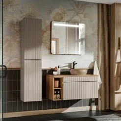 Colonna bagno sospesa 35x160h cm cannettato 2 ante beige Autentic